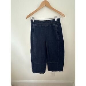 Pilcro Anthropologie Dark Wash Denim Barrel Cropped Wide Leg Pants‎ XSP Blue
